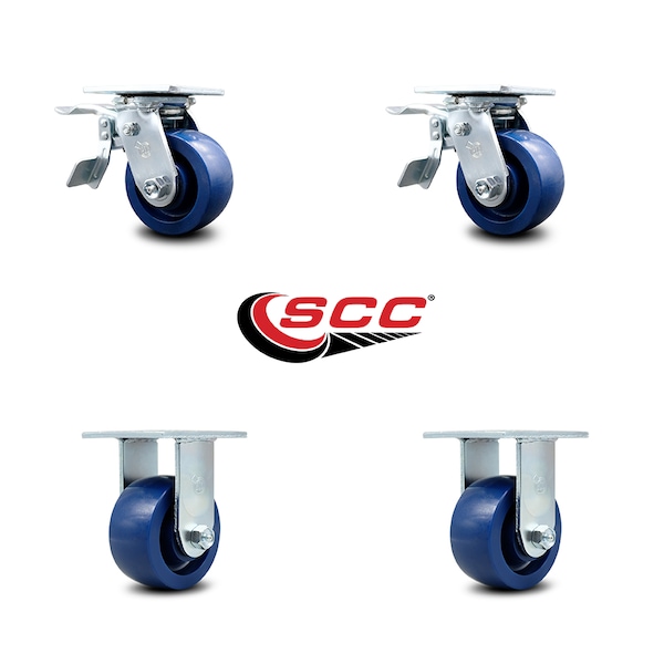 Service Caster 4 Inch Solid Polyurethane Caster Set with Ball Bearings 2 Brakes 2 Rigid SCC SCC-TTL30S420-SPUB-2-R-2 - main